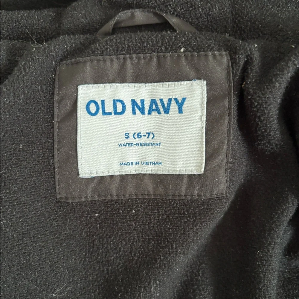 Old Navy Boys Size 6/7 Black Puffer Winter Coat Zip Up Hooded Preowned